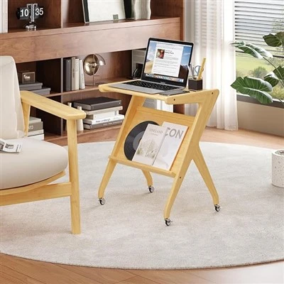 Tebulo la Bamboo Lakuguzira Pambali Na Ma Casters Ghakujalika